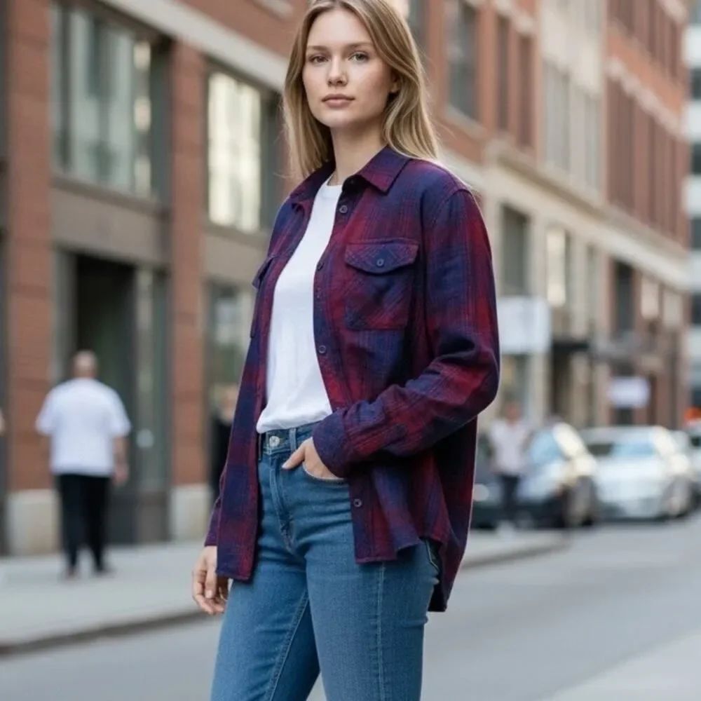 Rails Women's Burgundy & Blue Long Sleeve Button-Down Casual Shirt - Size: S
